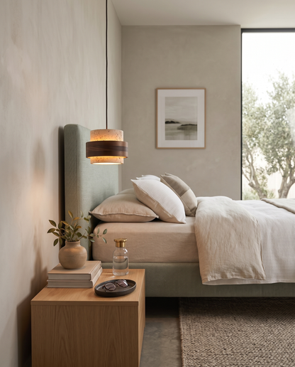 Colonna Travertine Pendant Light as a bedside pendant