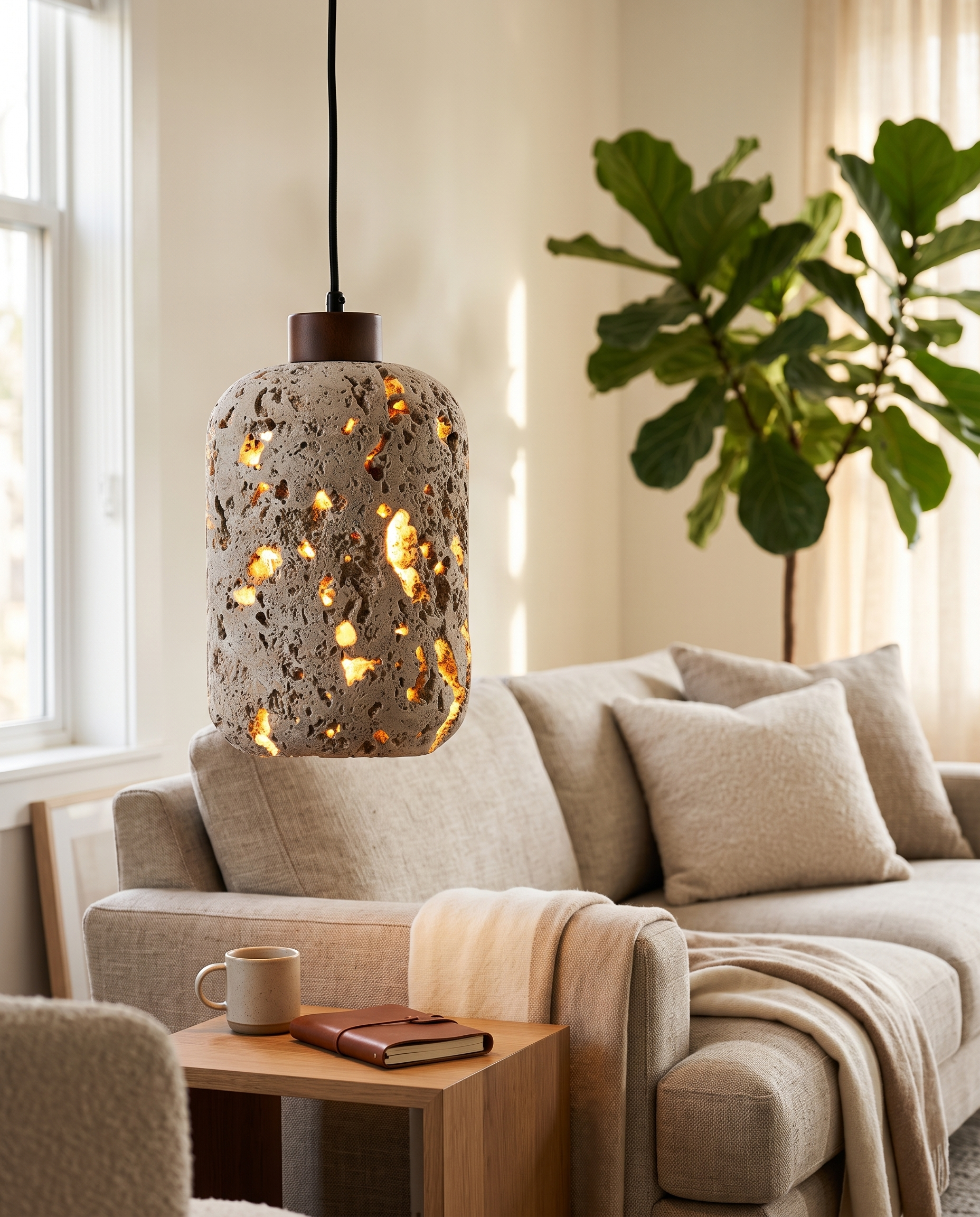Botte Travertine Pendant Light in a living room