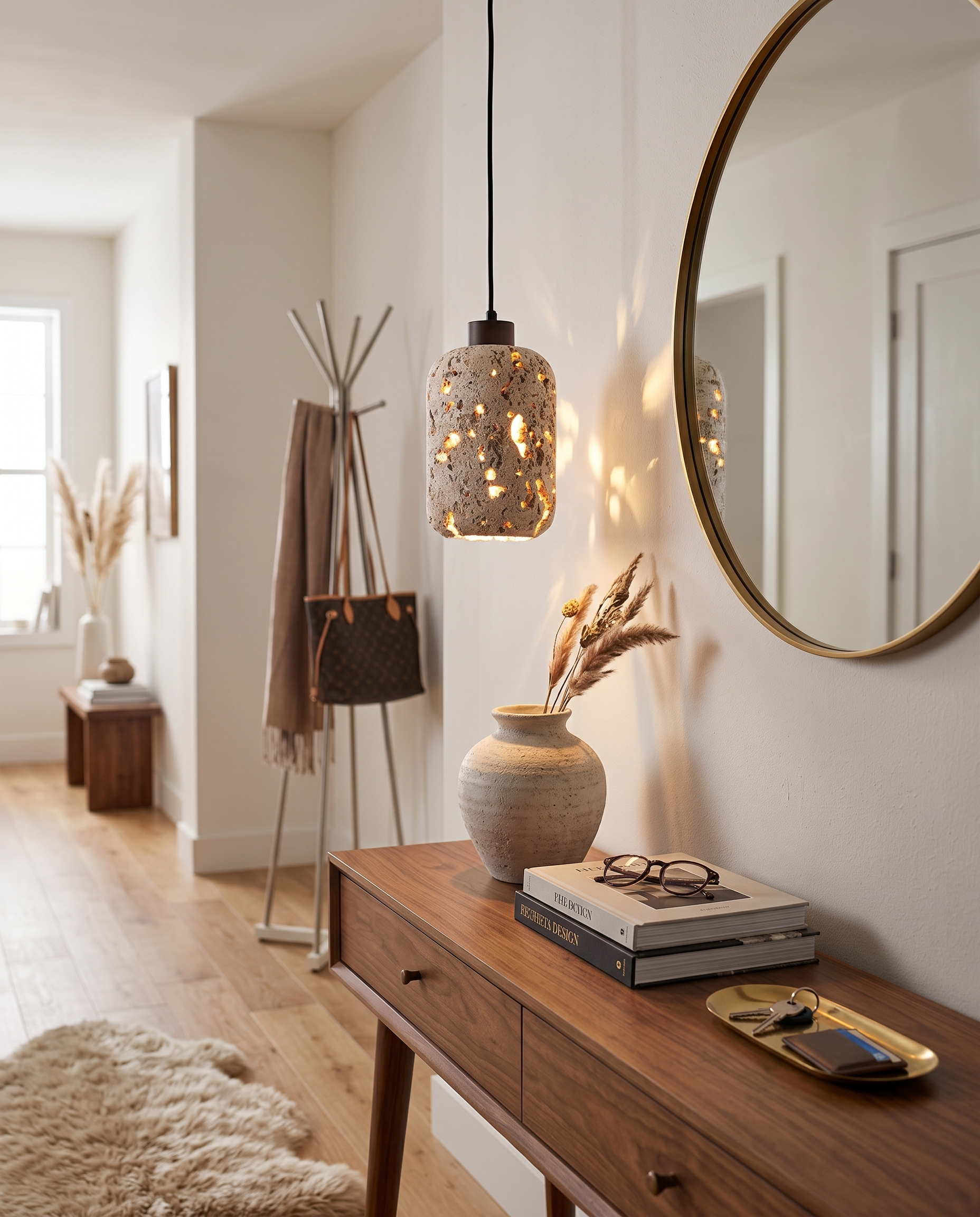 Botte Travertine Pendant Light in an entryway