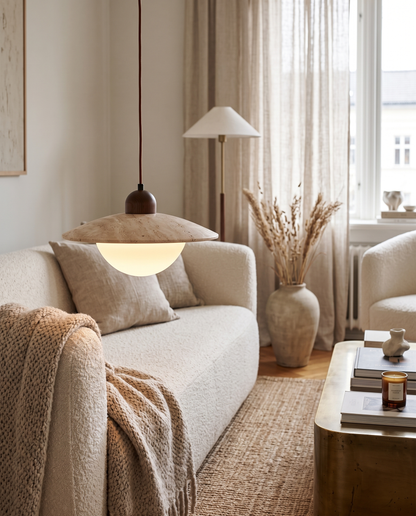 Disco Travertine Pendant Light in a living room