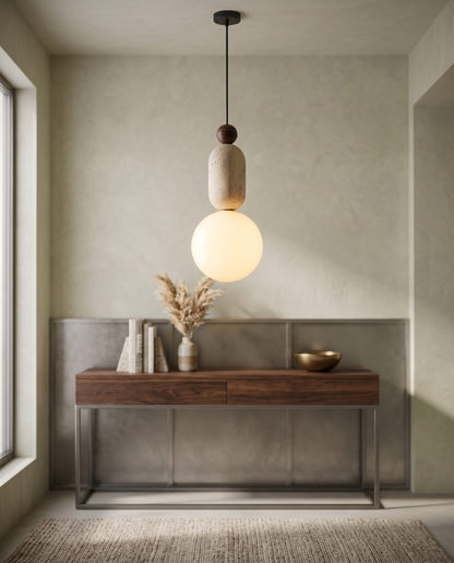 Anello Travertine Pendant Light in an entryway