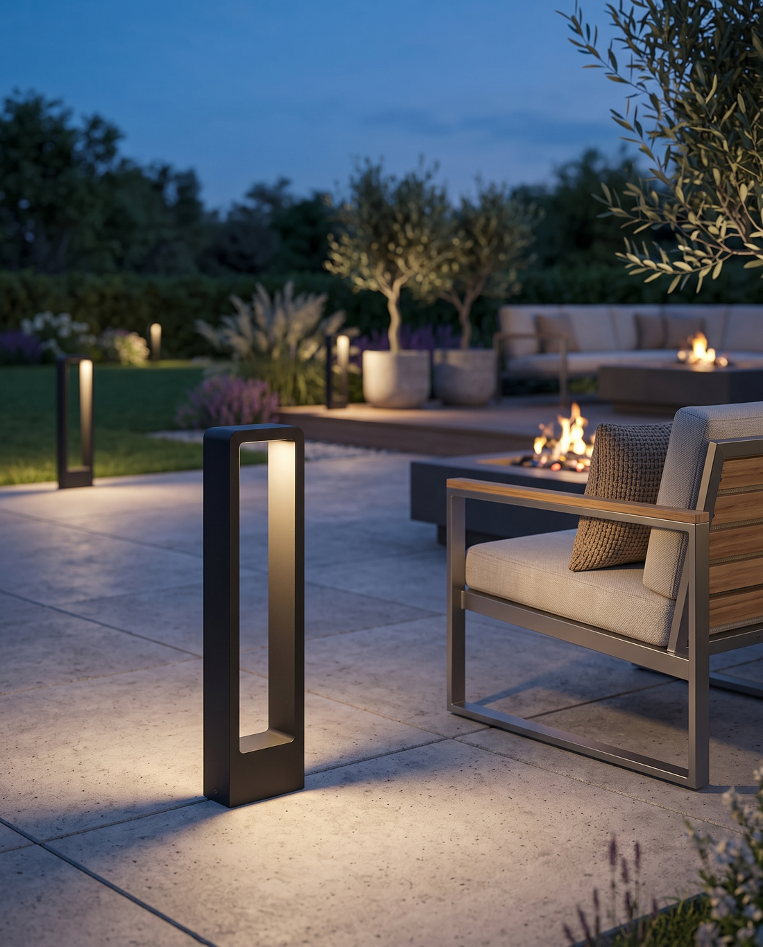 Vialo Outdoor Bollard Light on a patio