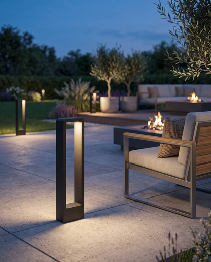 Vialo Outdoor Bollard Light on a patio