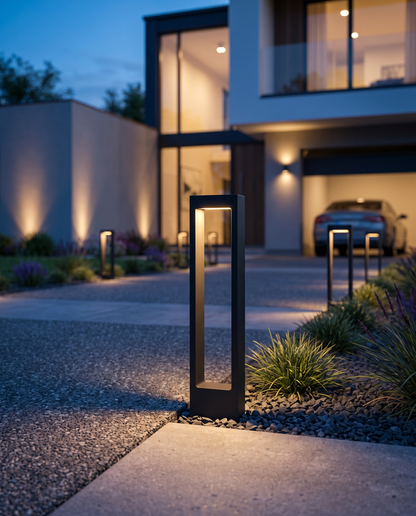 Vialo Outdoor Bollard Light along a driveway