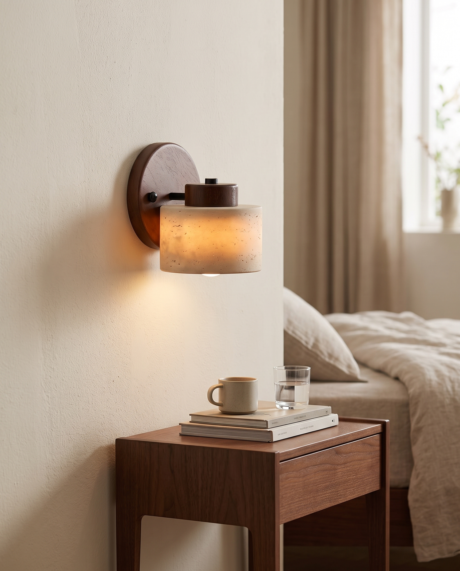 Sasso Travertine Wall Light in a bedroom