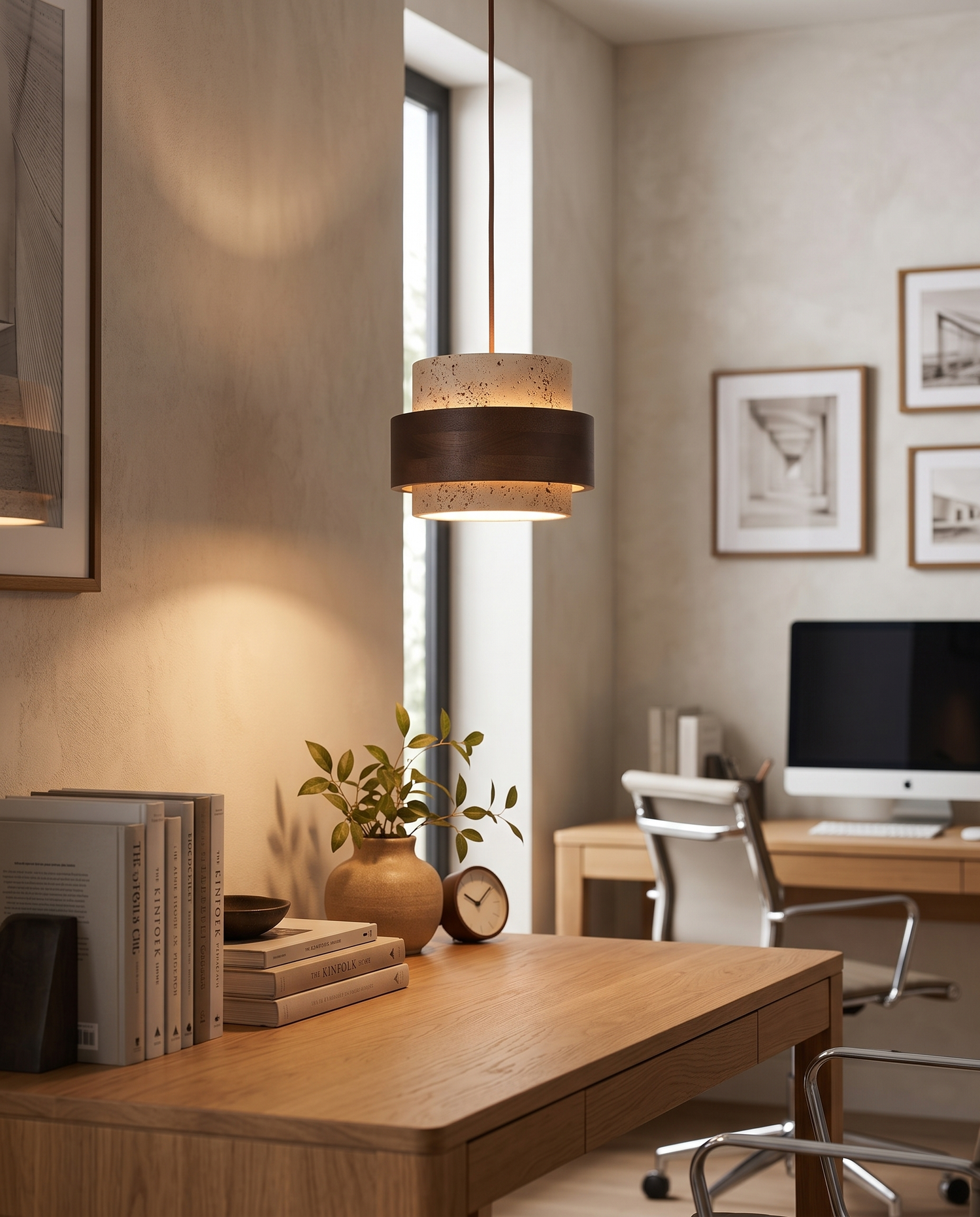 Colonna Travertine Pendant Light in a home office