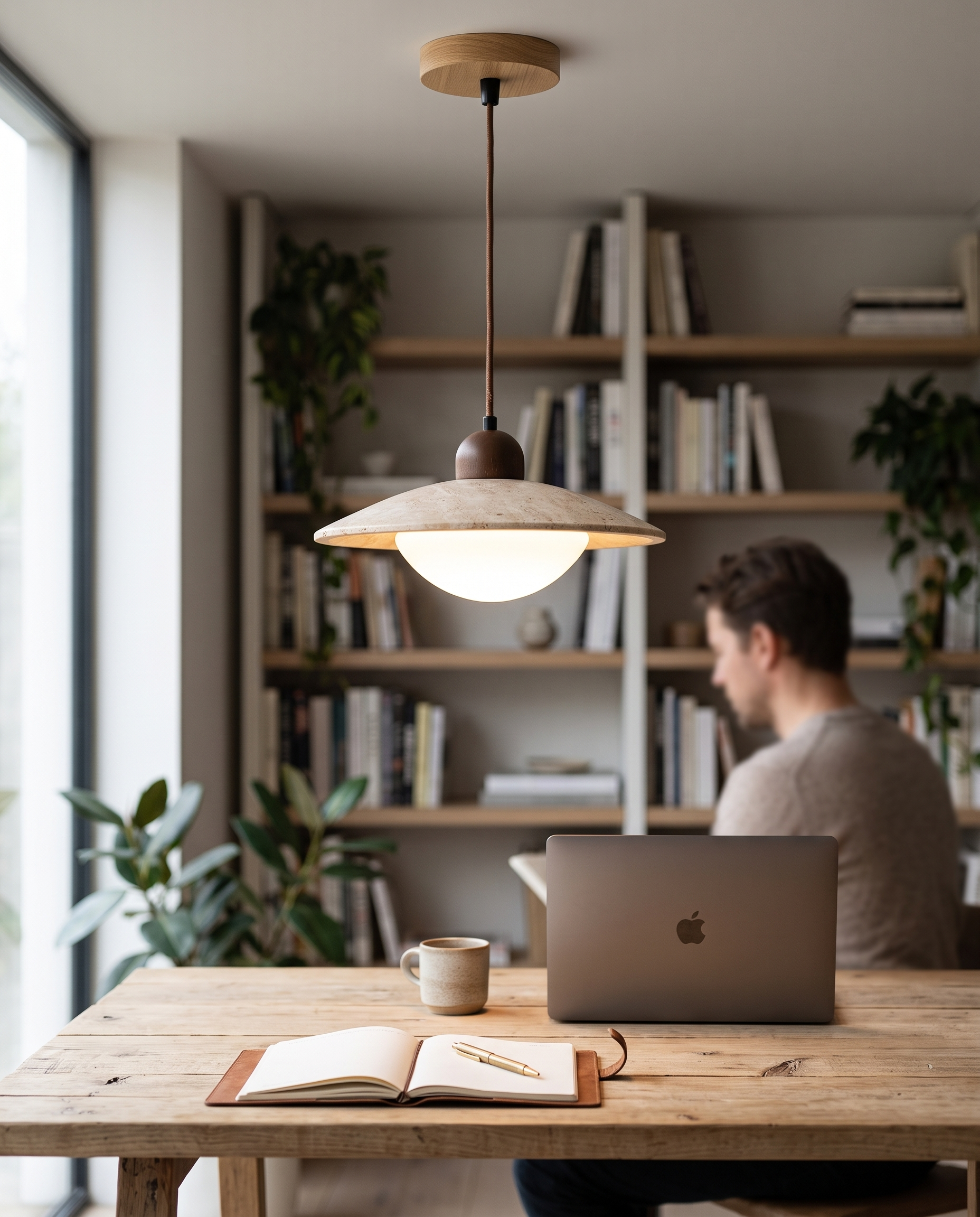 Disco Travertine Pendant Light in a home office