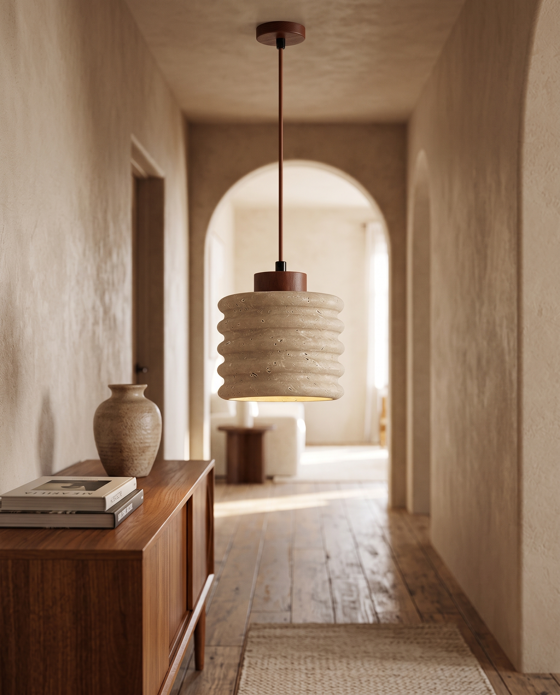 Onda Travertine Pendant Light in a hallway