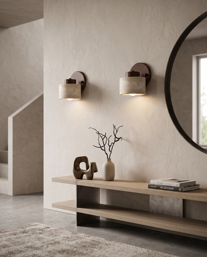 Sasso Travertine Wall Light in an entryway