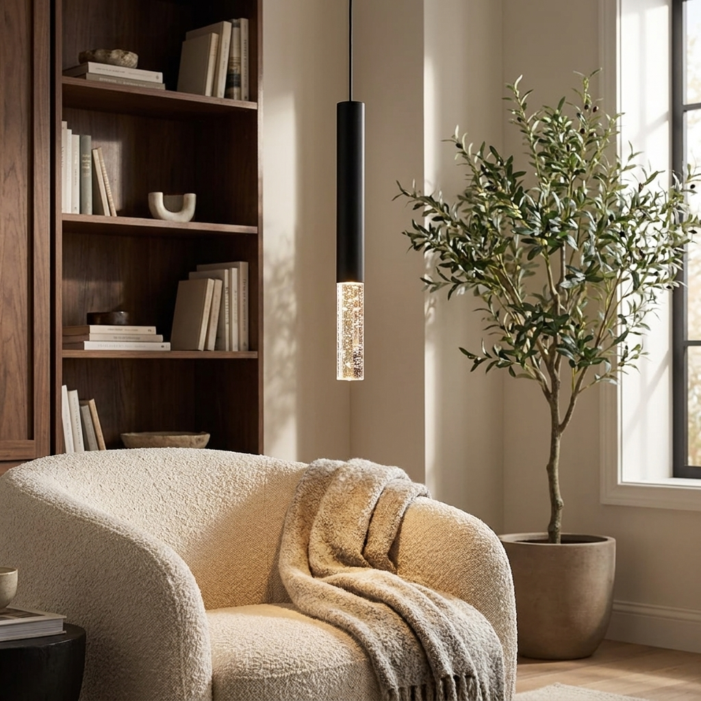 Asta Pendant (Bubble) in a living-room reading corner
