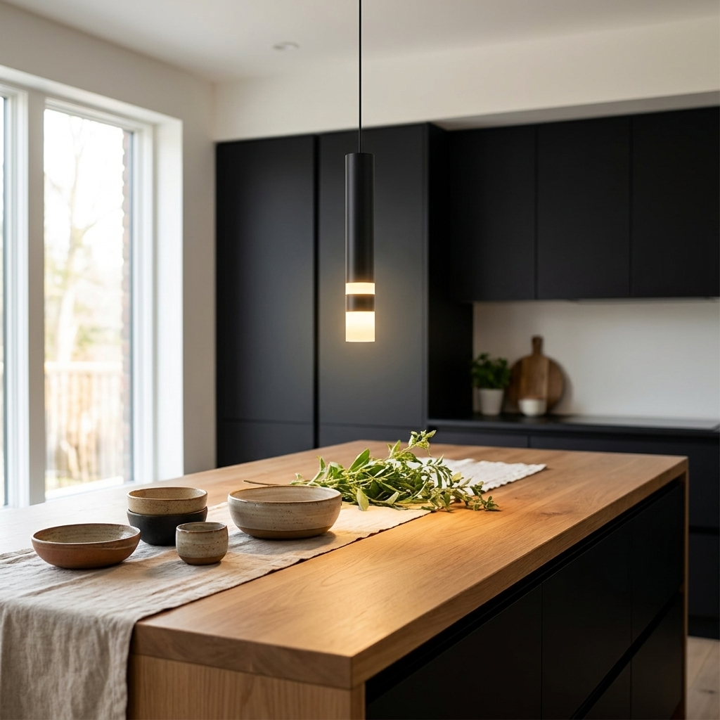 Asta Pendant (Black &amp; White) over a kitchen island