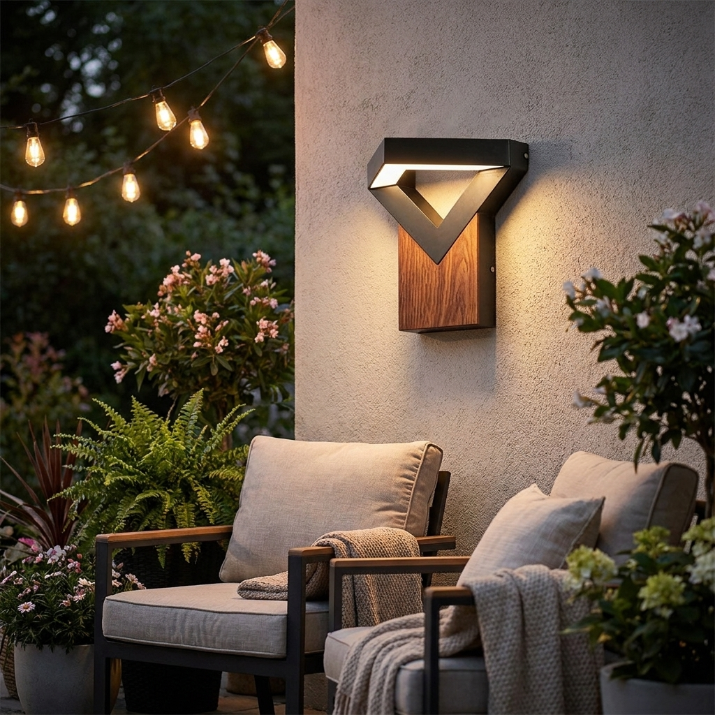 Muro Sconce on a garden patio