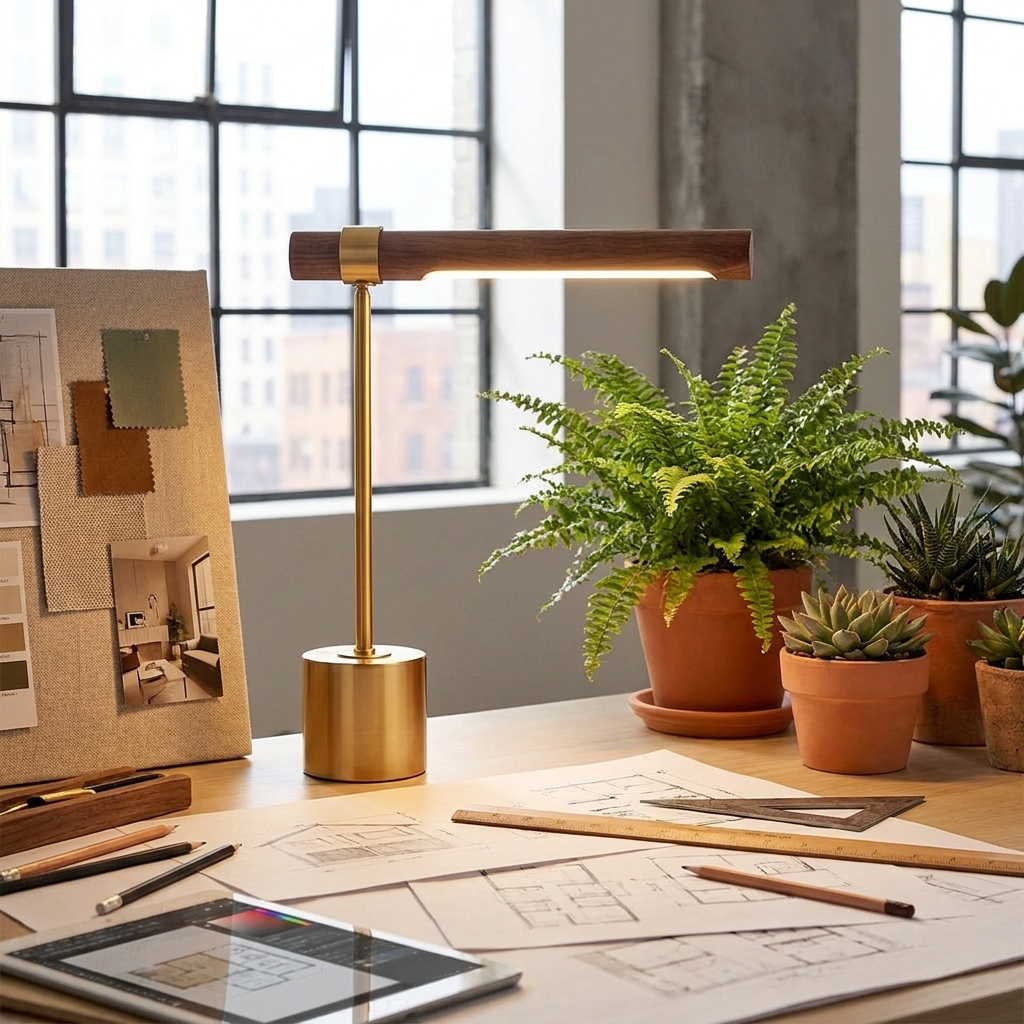 Lineare Desk Lamp on a creative studio worktable