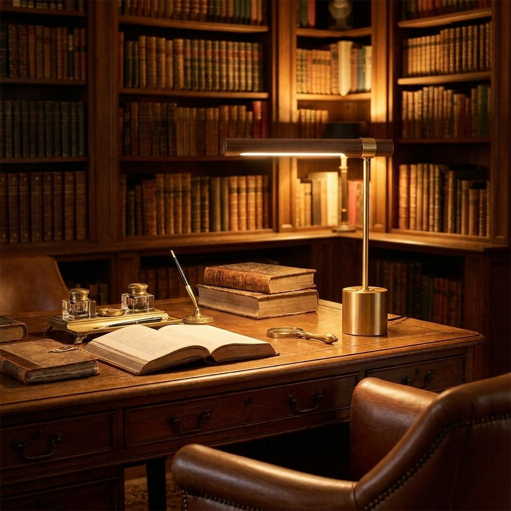 Lineare Desk Lamp on a library desk