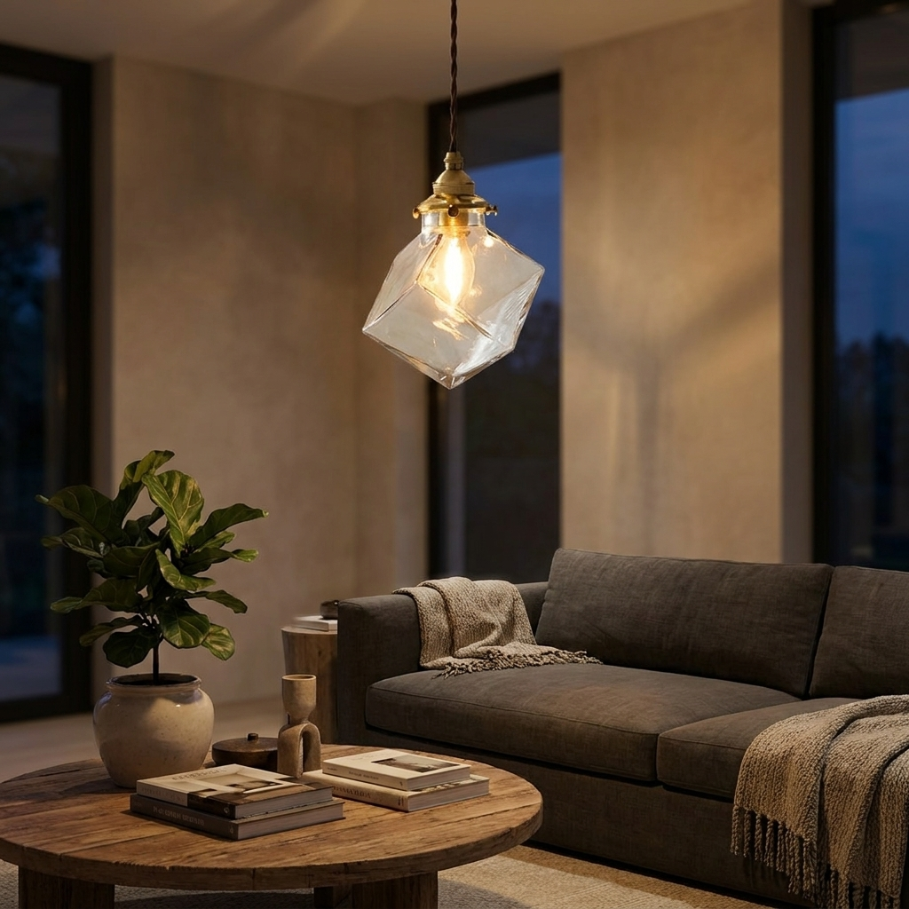 Cubo Glass Pendant in a living room