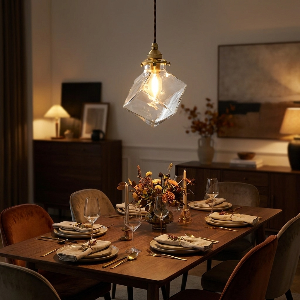 Cubo Glass Pendant over a dining table