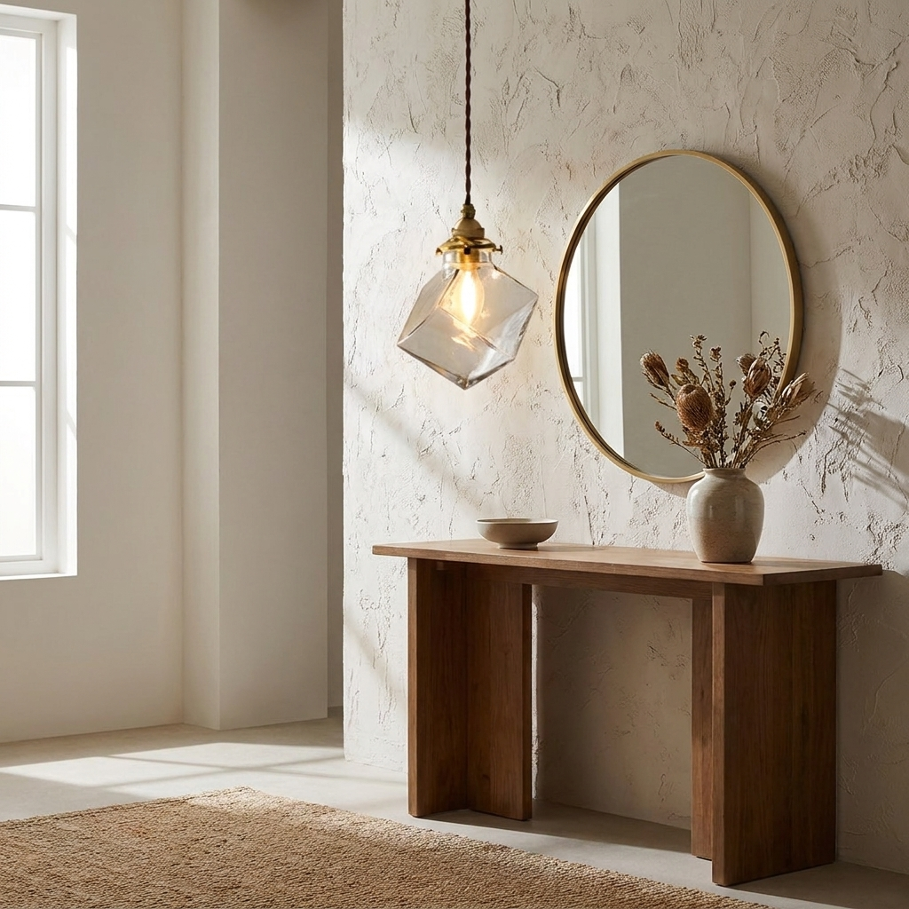 Cubo Glass Pendant in an entryway