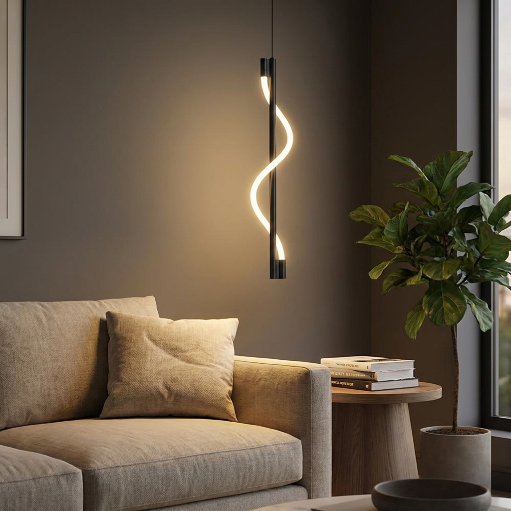 Spirale Rope Pendant (Black) in a living room