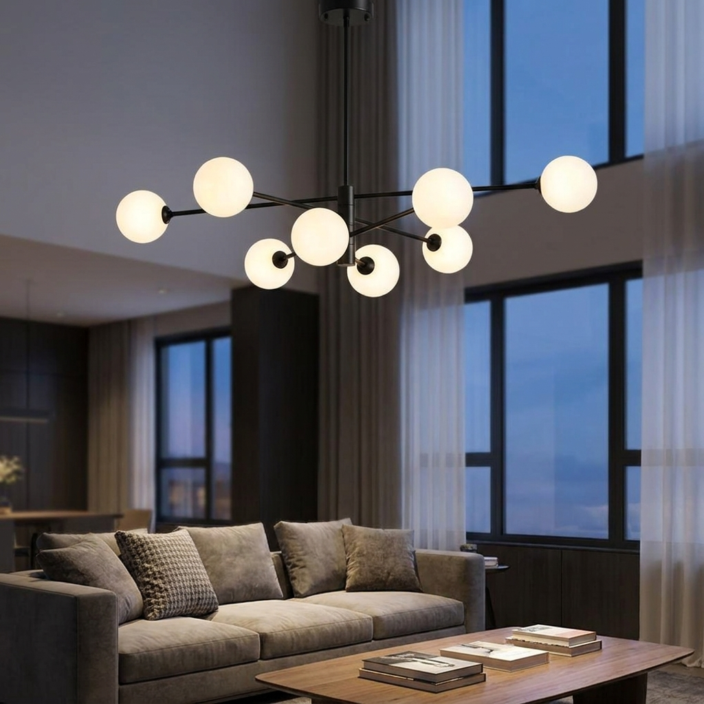 Bolla Cluster Chandelier (Black) in a living room