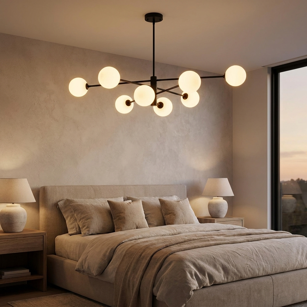 Bolla Cluster Chandelier (Black) in a bedroom