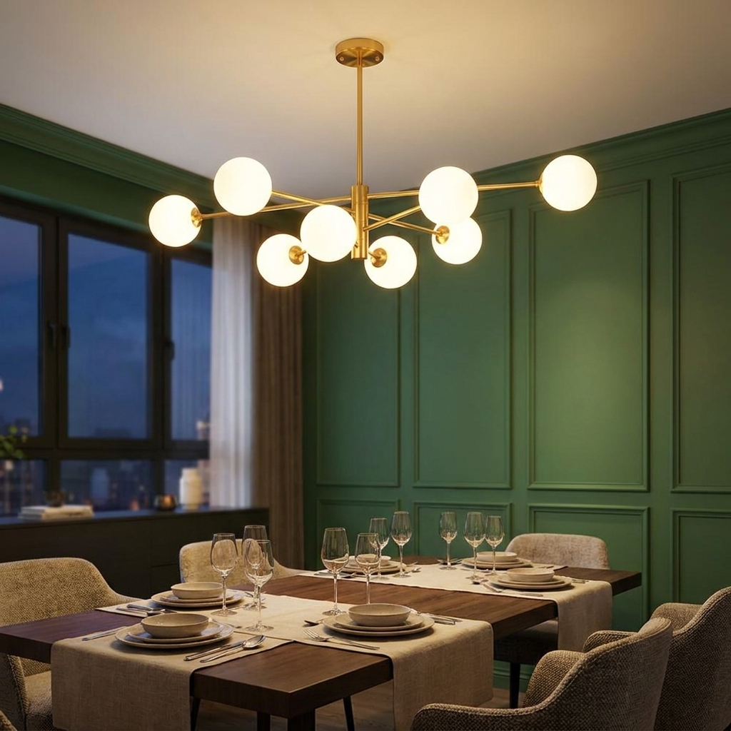 Bolla Cluster Chandelier (Gold) over a dining table
