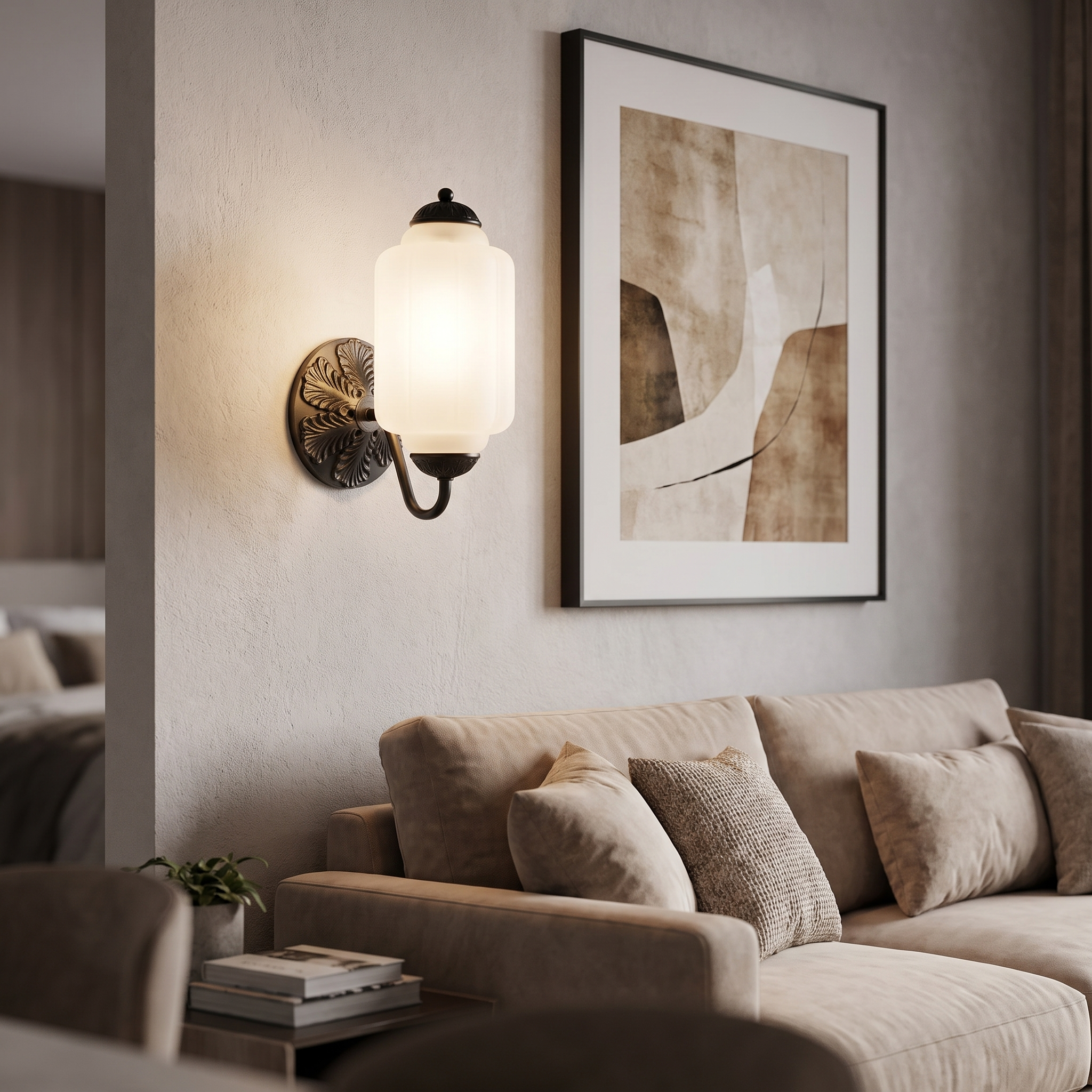 Selene wall sconce - black + frosted glass