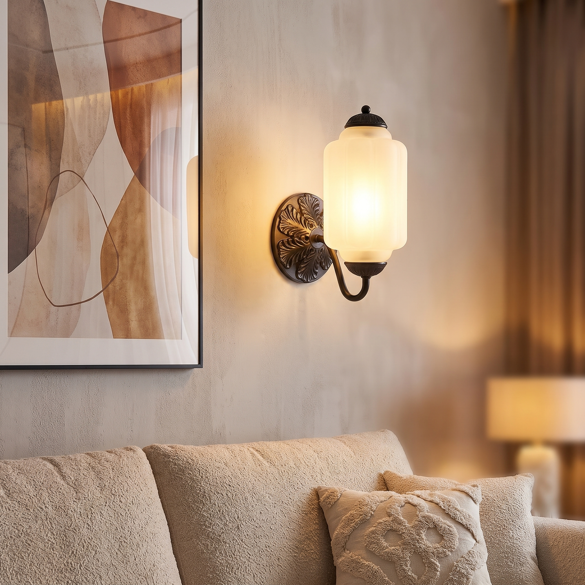 Selene wall sconce - black + frosted glass