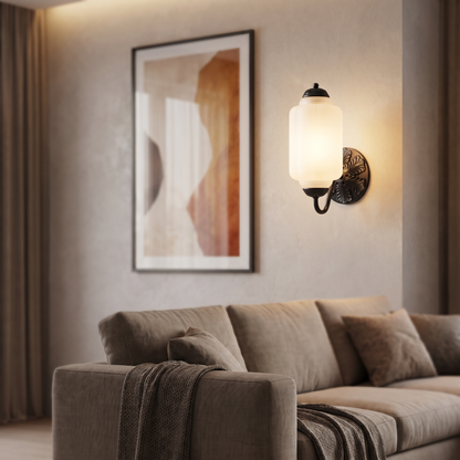 Selene wall sconce - black + frosted glass