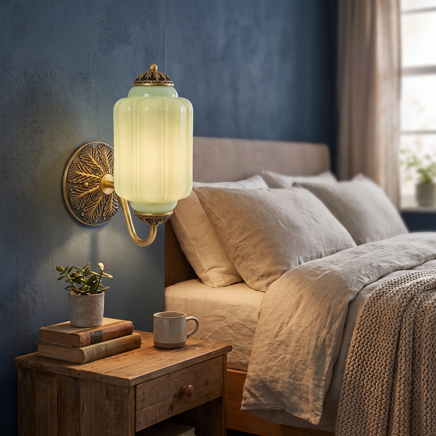 Selene wall sconce - brass + green