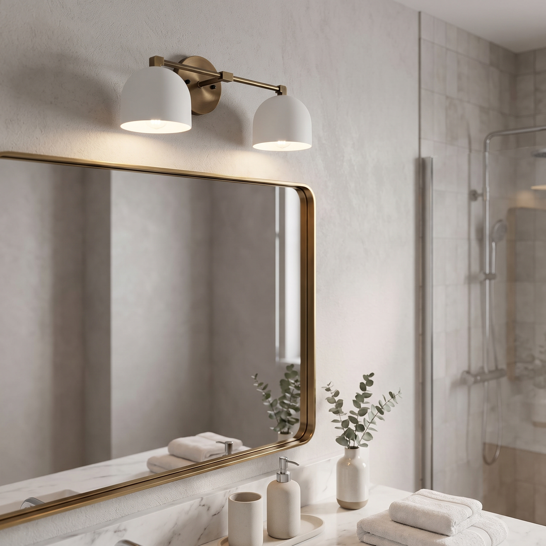 Metio vanity light - white shade / antique brass
