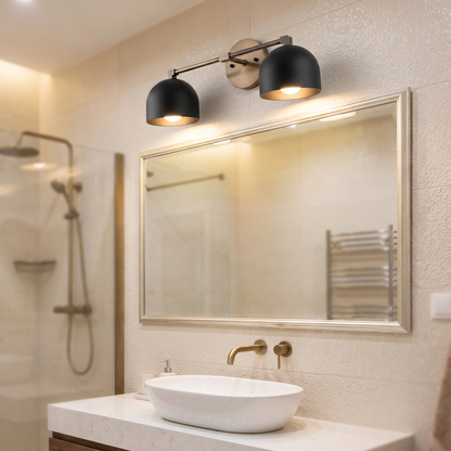 Metio vanity light - black shade / antique brass
