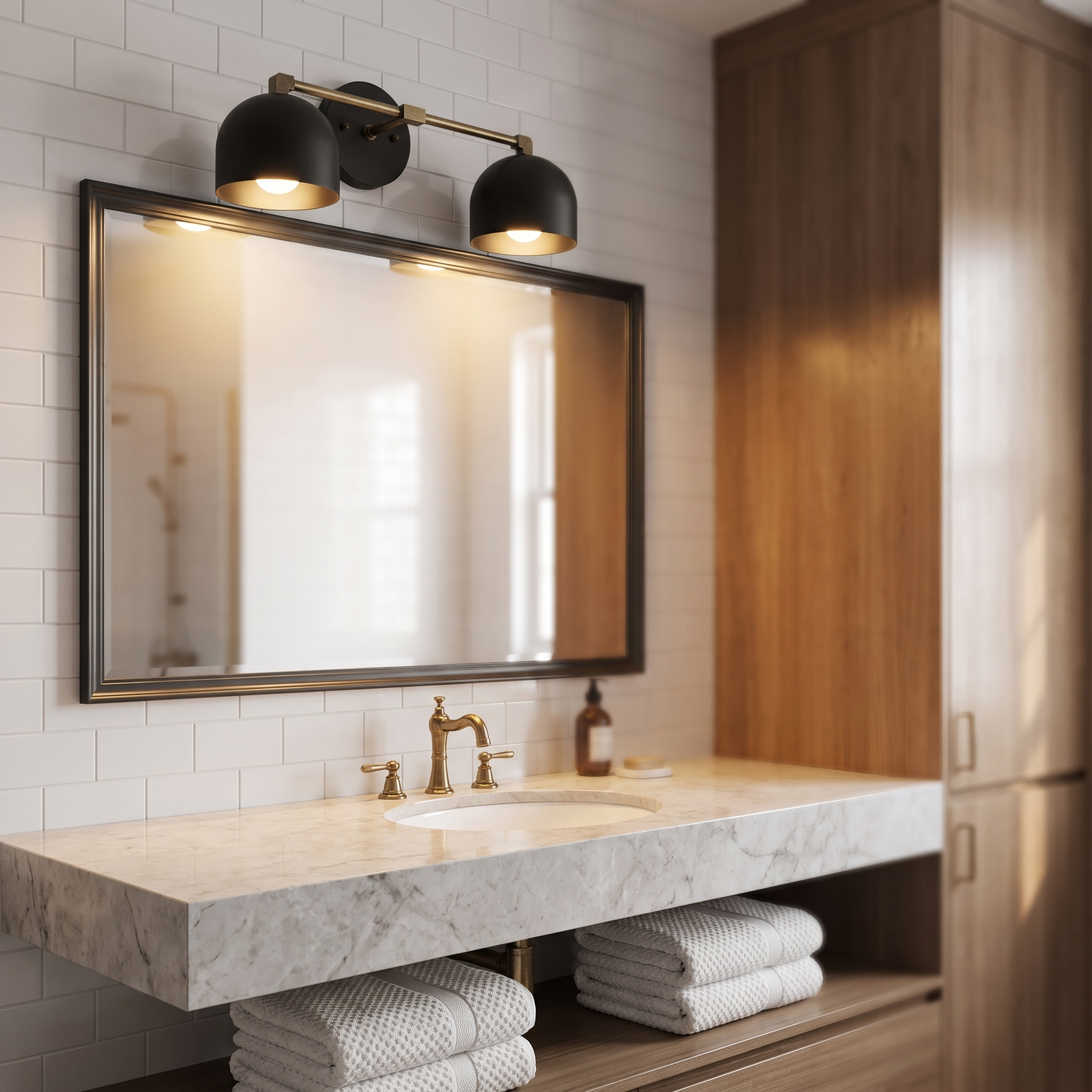 Metio vanity light - black shade / black + antique brass