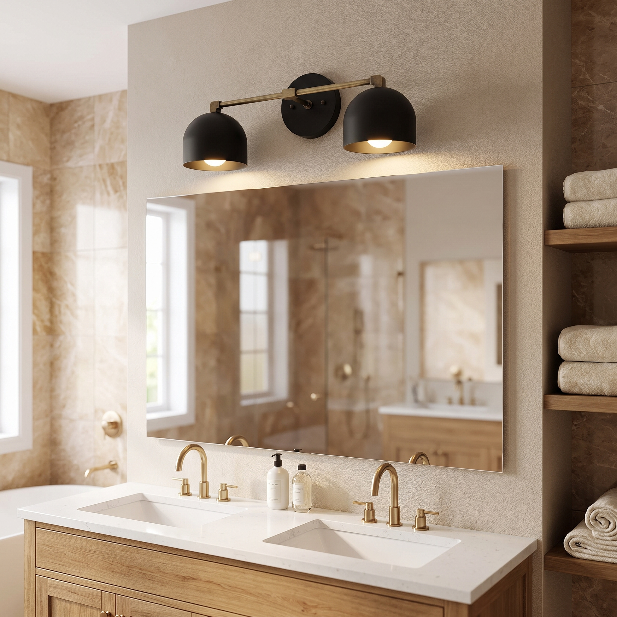Metio vanity light - black shade / black + antique brass