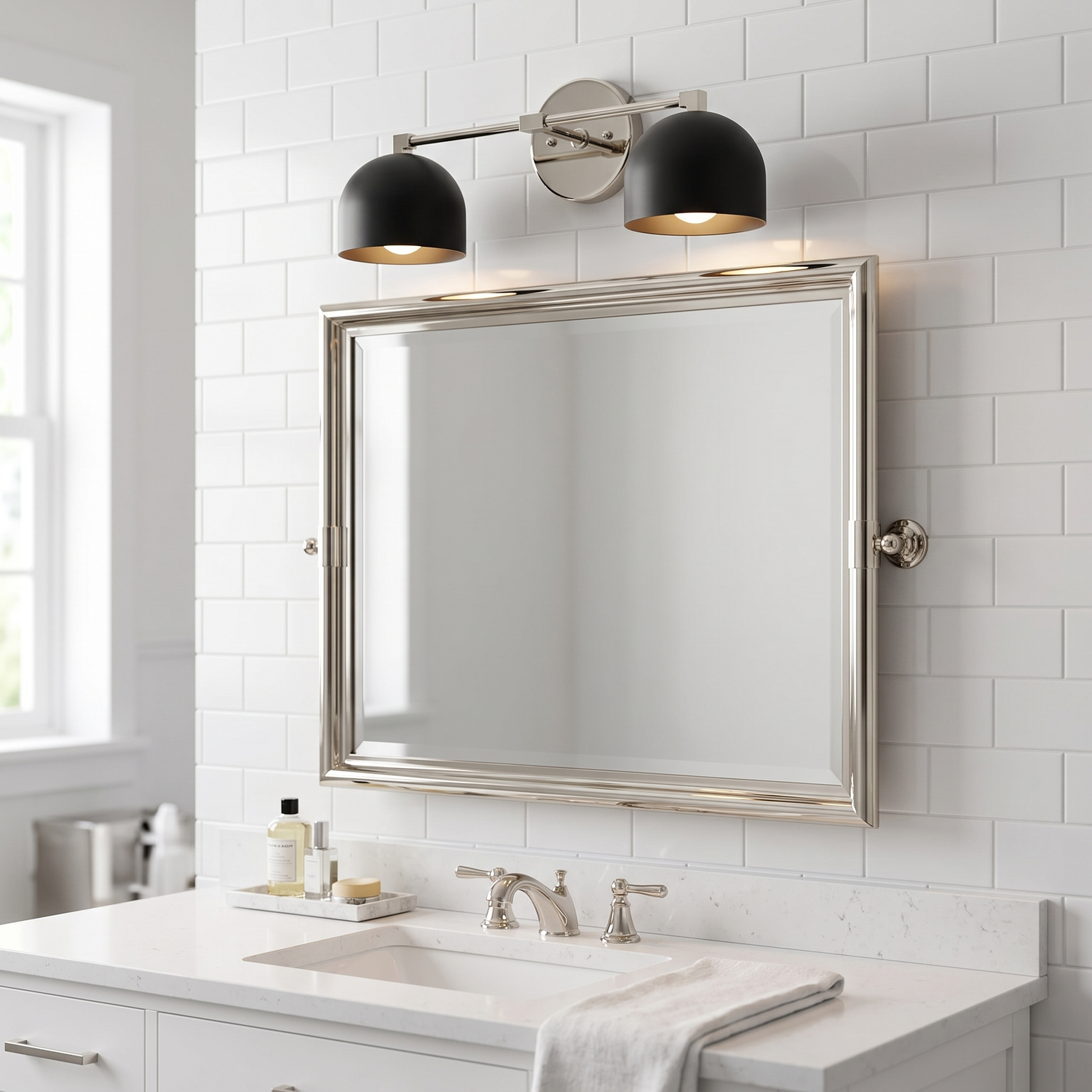 Metio vanity light - black shade / polished nickel