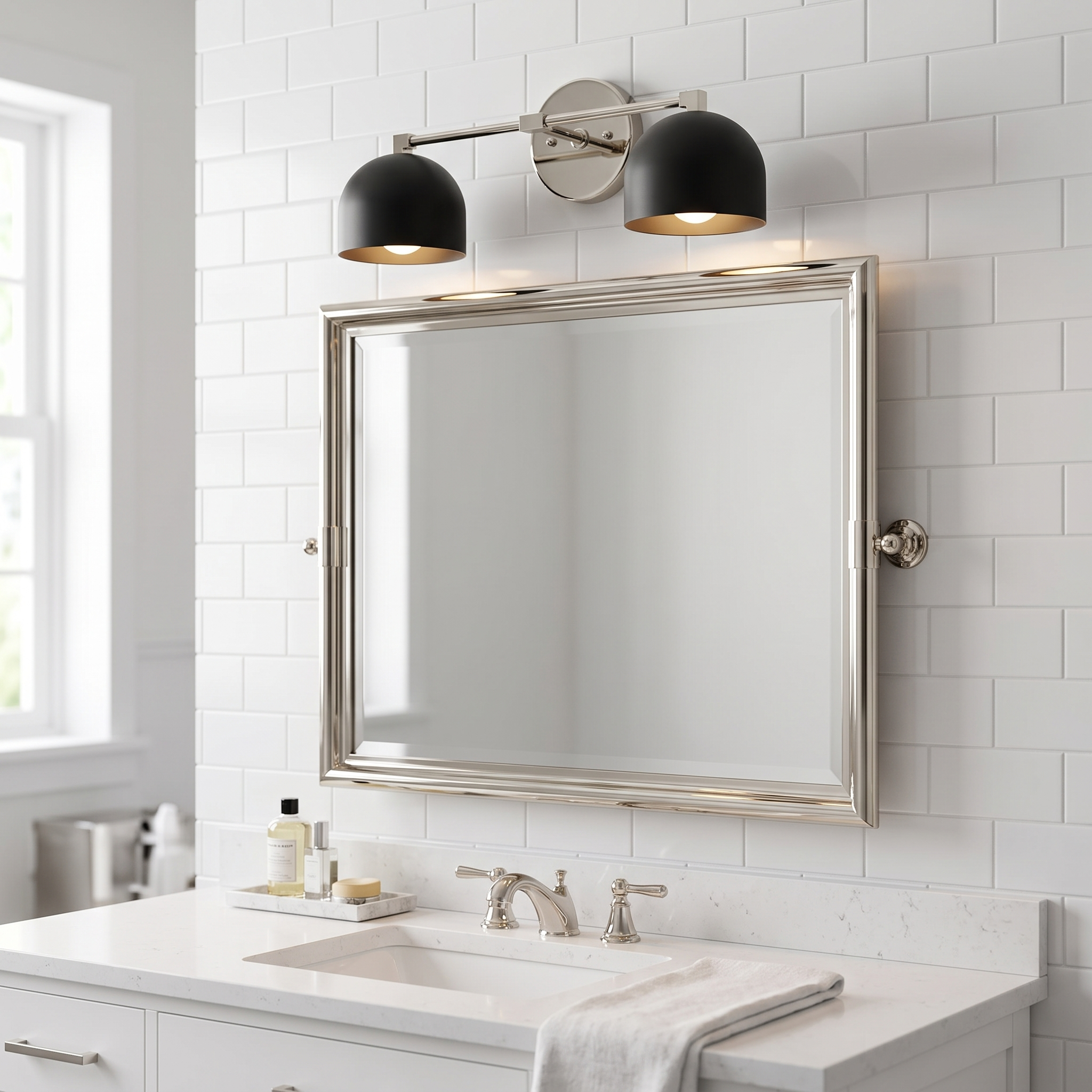 Metio vanity light - black shade / polished nickel