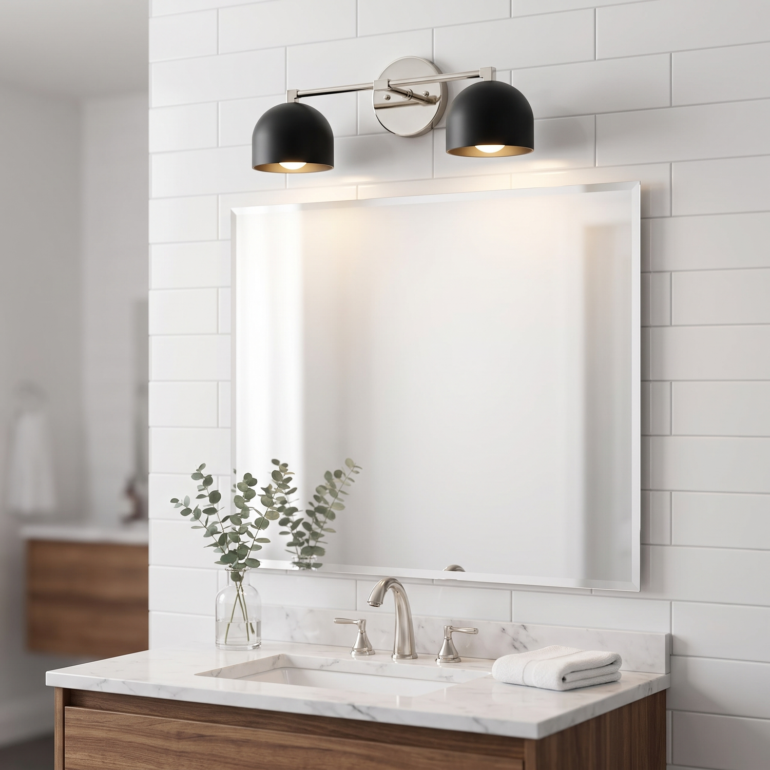 Metio vanity light - black shade / polished nickel