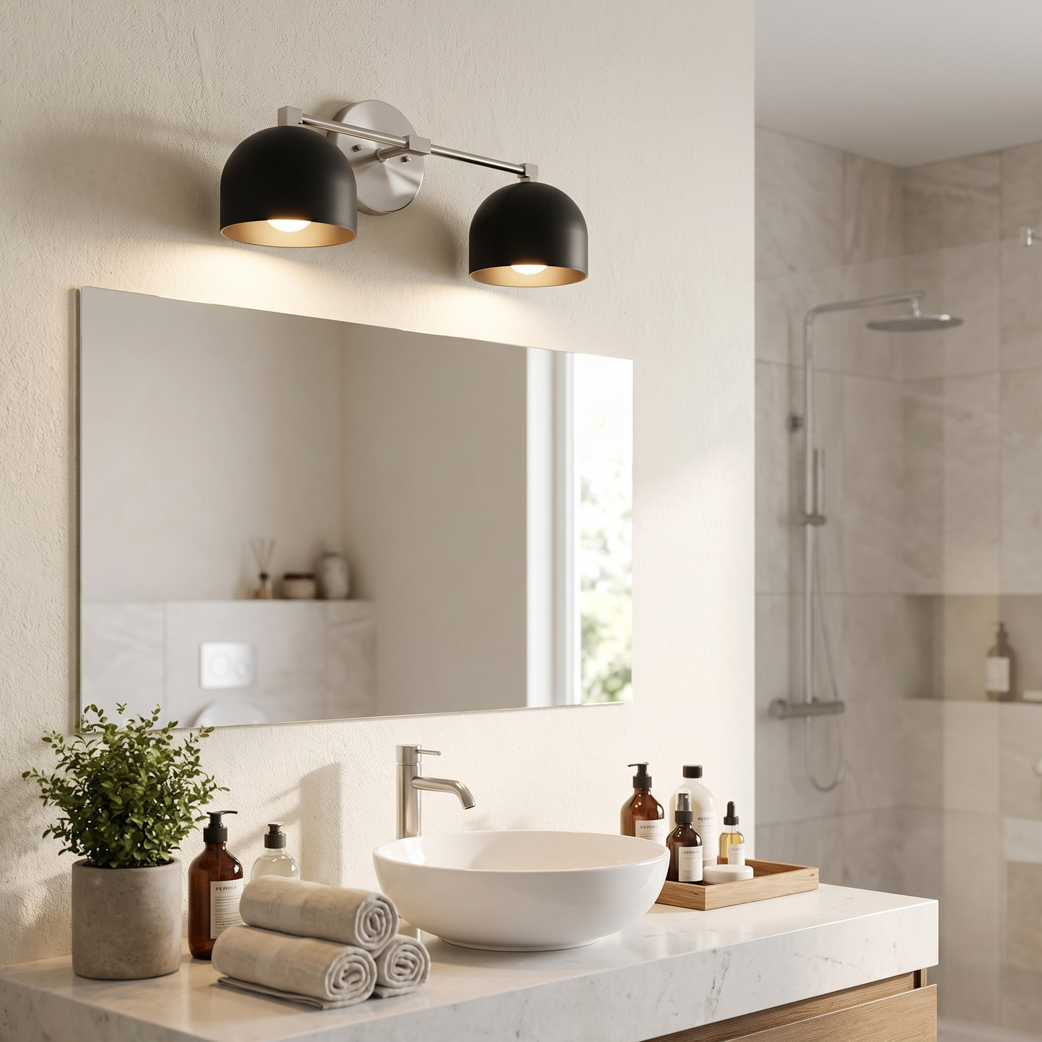 Metio vanity light - black shade / brushed nickel