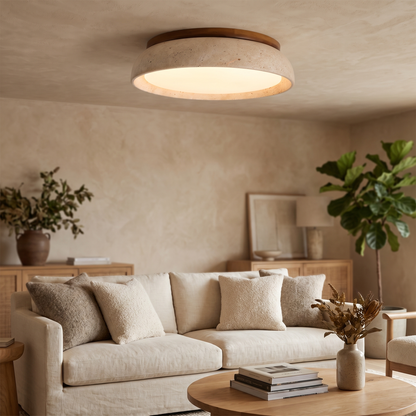 Travira travertine ceiling light in a living room