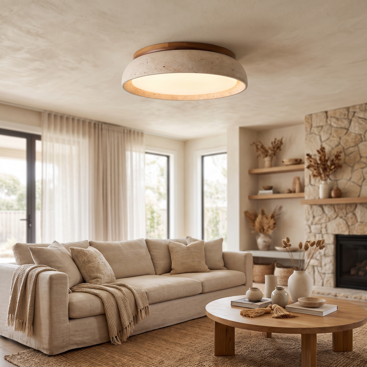 Travira travertine ceiling light in a living room