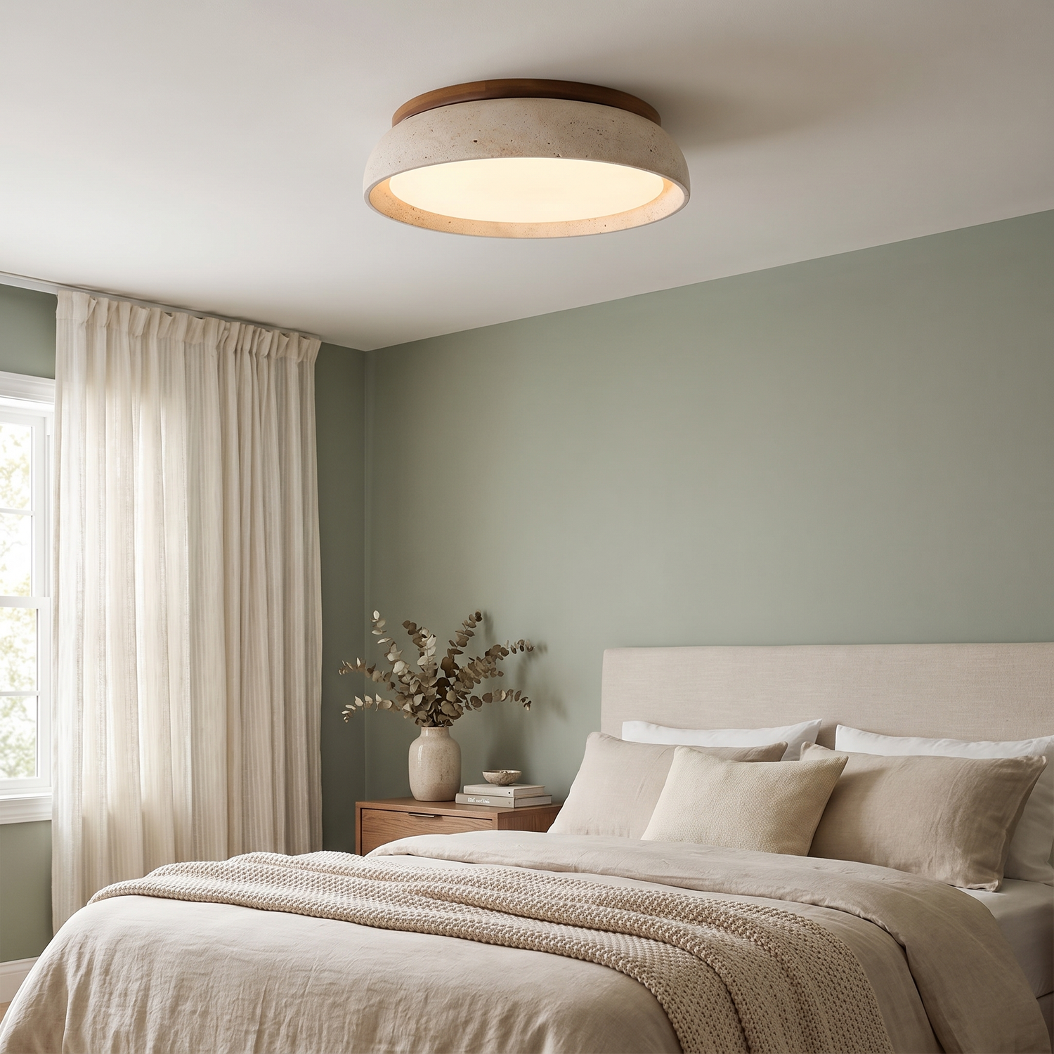 Travira travertine ceiling light in a bedroom