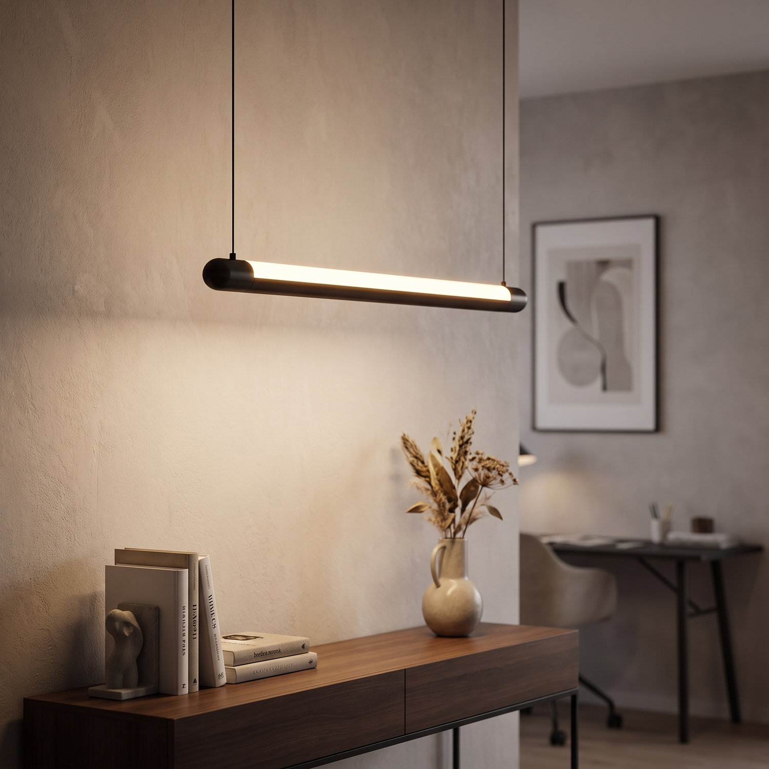 Lineo black linear suspension light in a home office