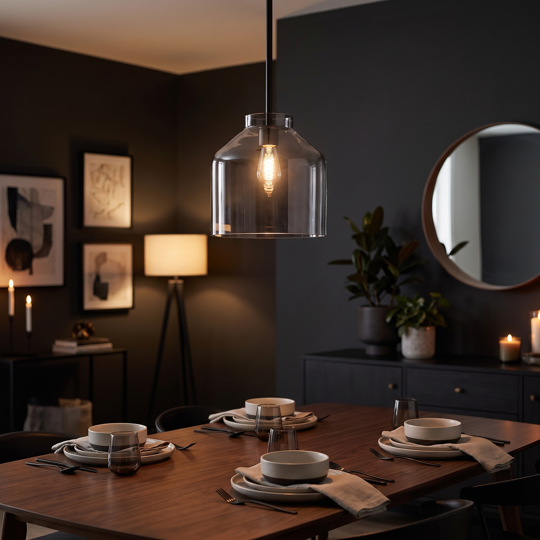 Hanton pendant - Smoke Glass / Matte Black