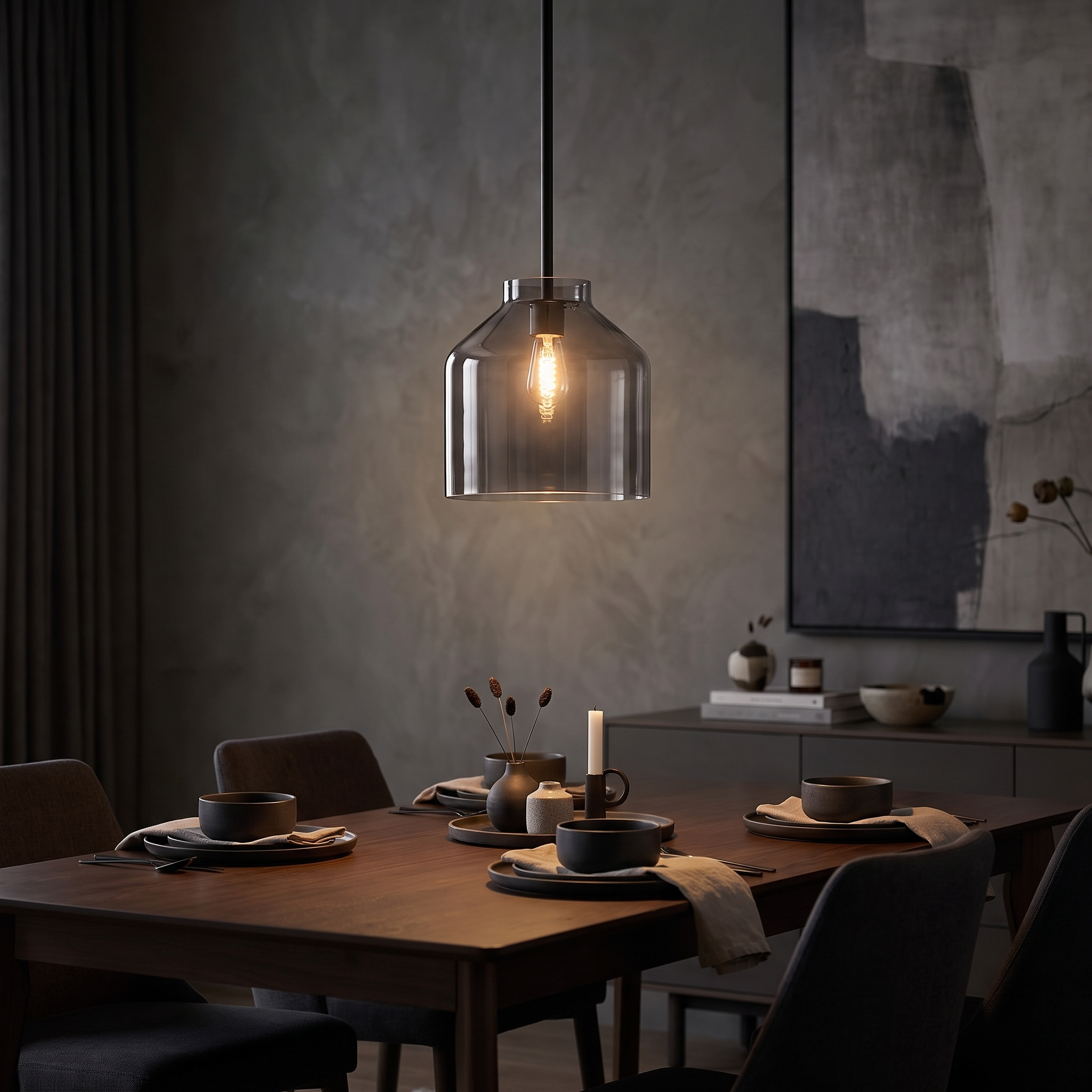 Hanton pendant - Smoke Glass / Matte Black