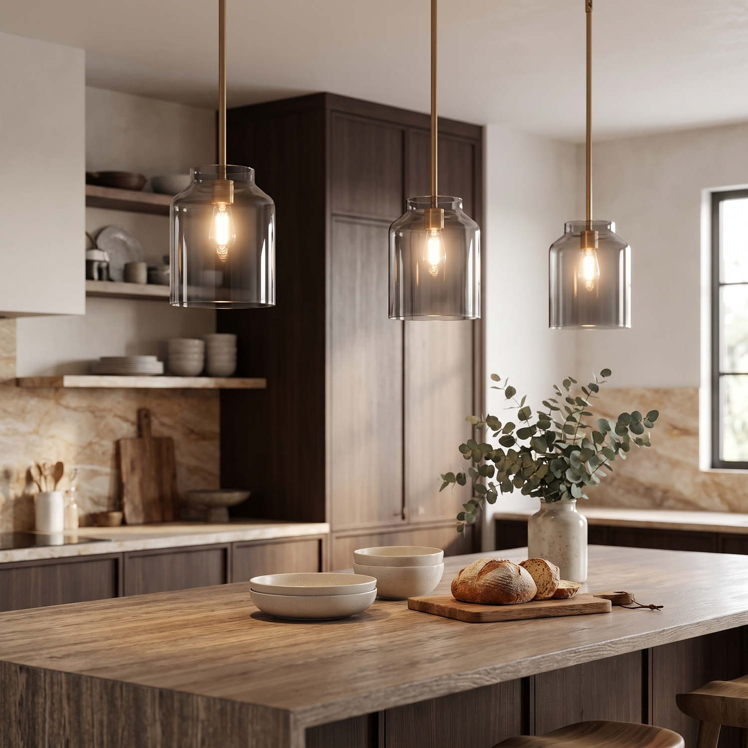Hanton pendant - Smoke Glass / Antique Brass