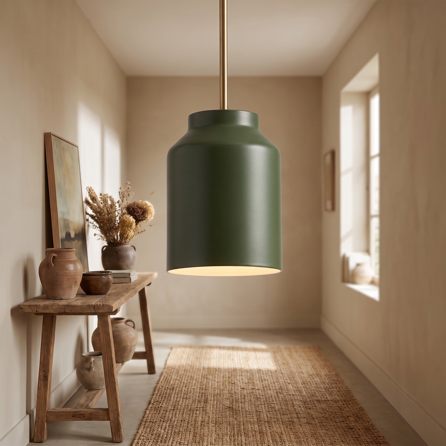 Hanton pendant - Powder Coated Dark Olive / Antique Brass