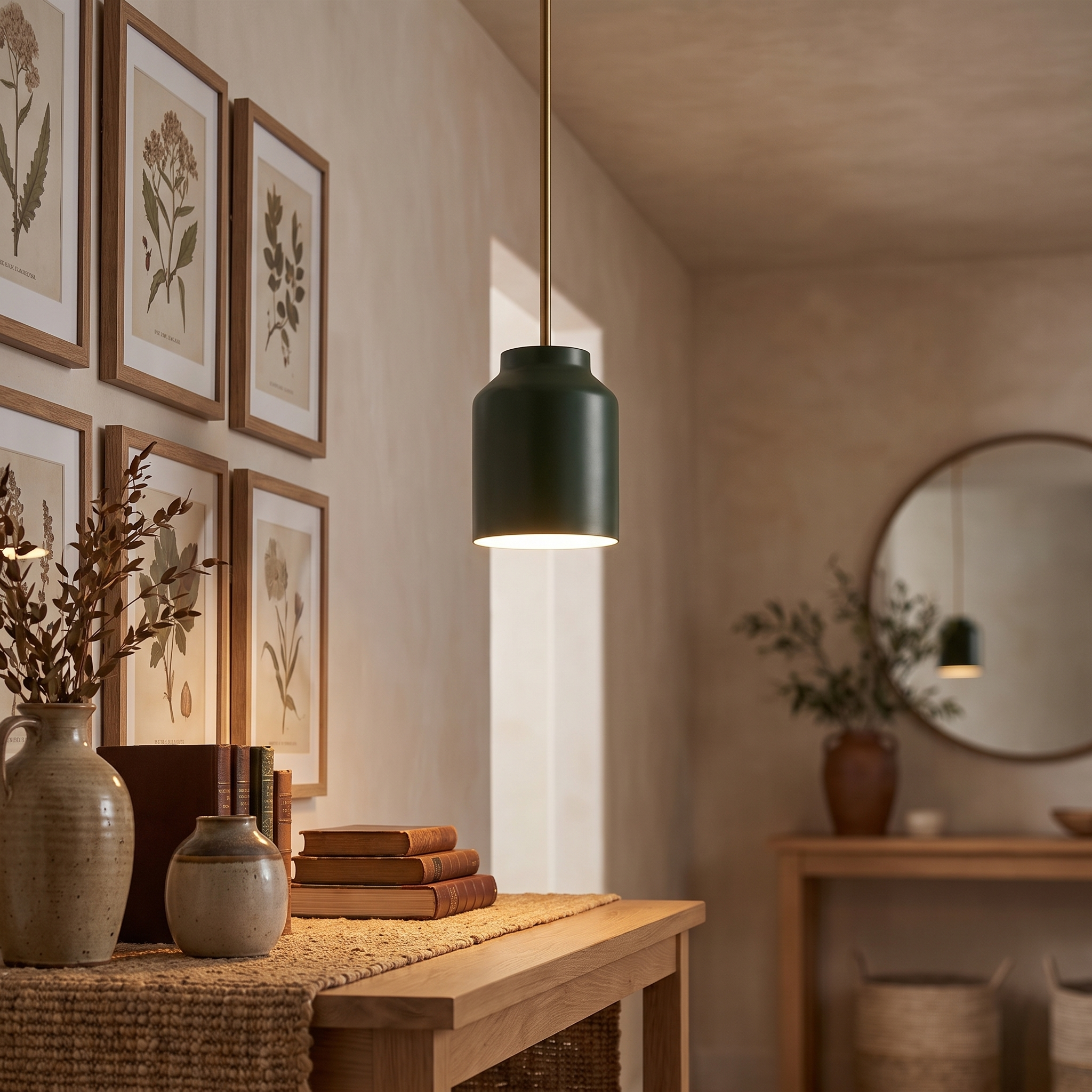 Hanton pendant - Powder Coated Dark Olive / Antique Brass