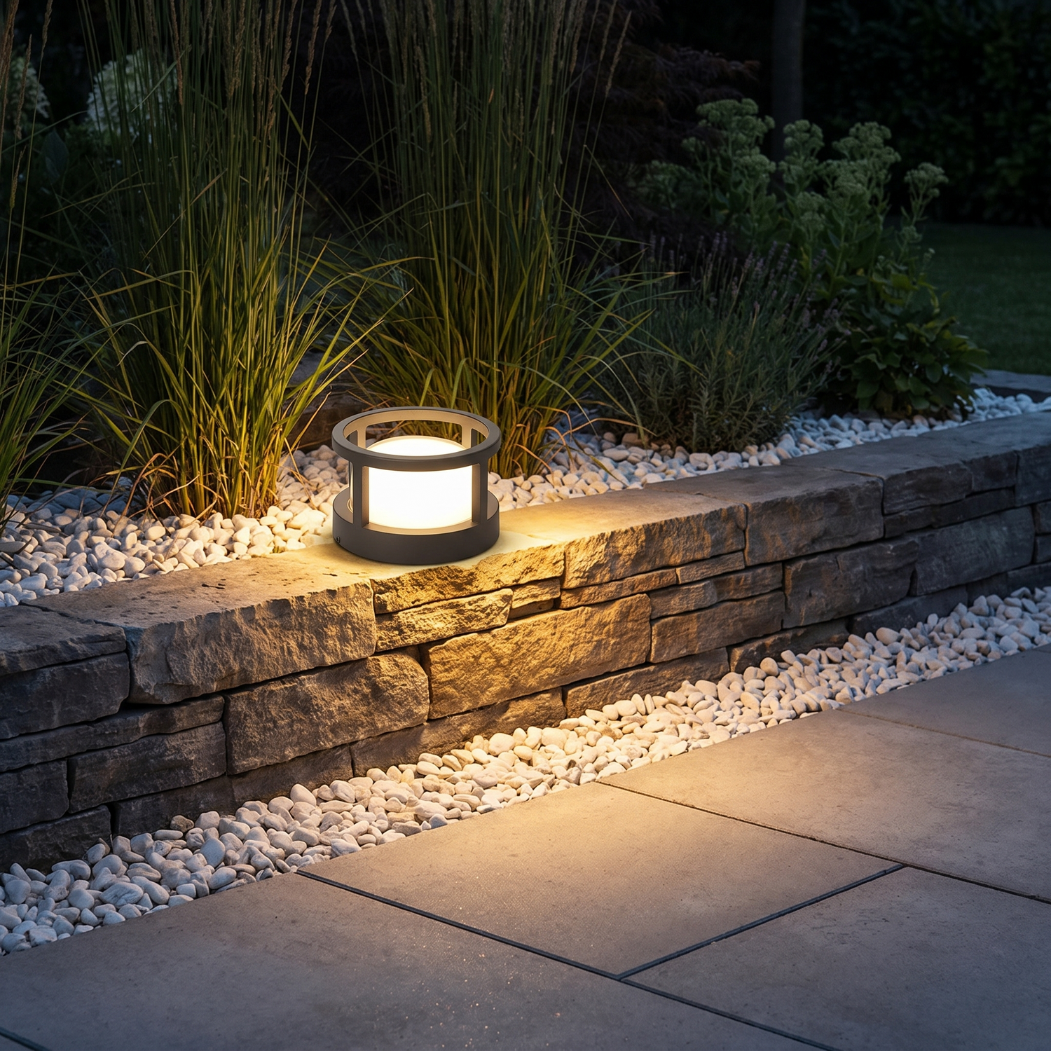 Castel bollard lantern on a stone wall