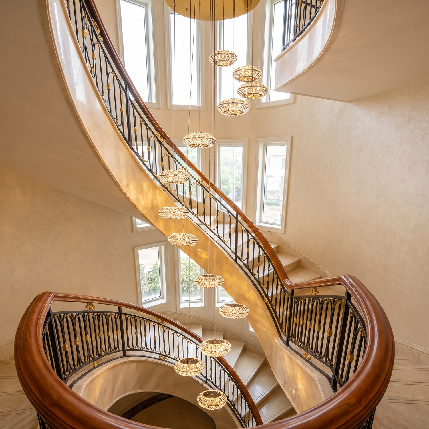 Toscana gold spiral chandelier cascading