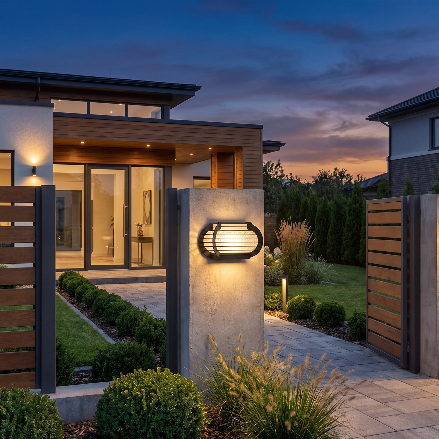 Manor oval slatted post light, home entrance