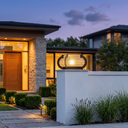 Manor oval slatted outdoor post light on a fence pillar